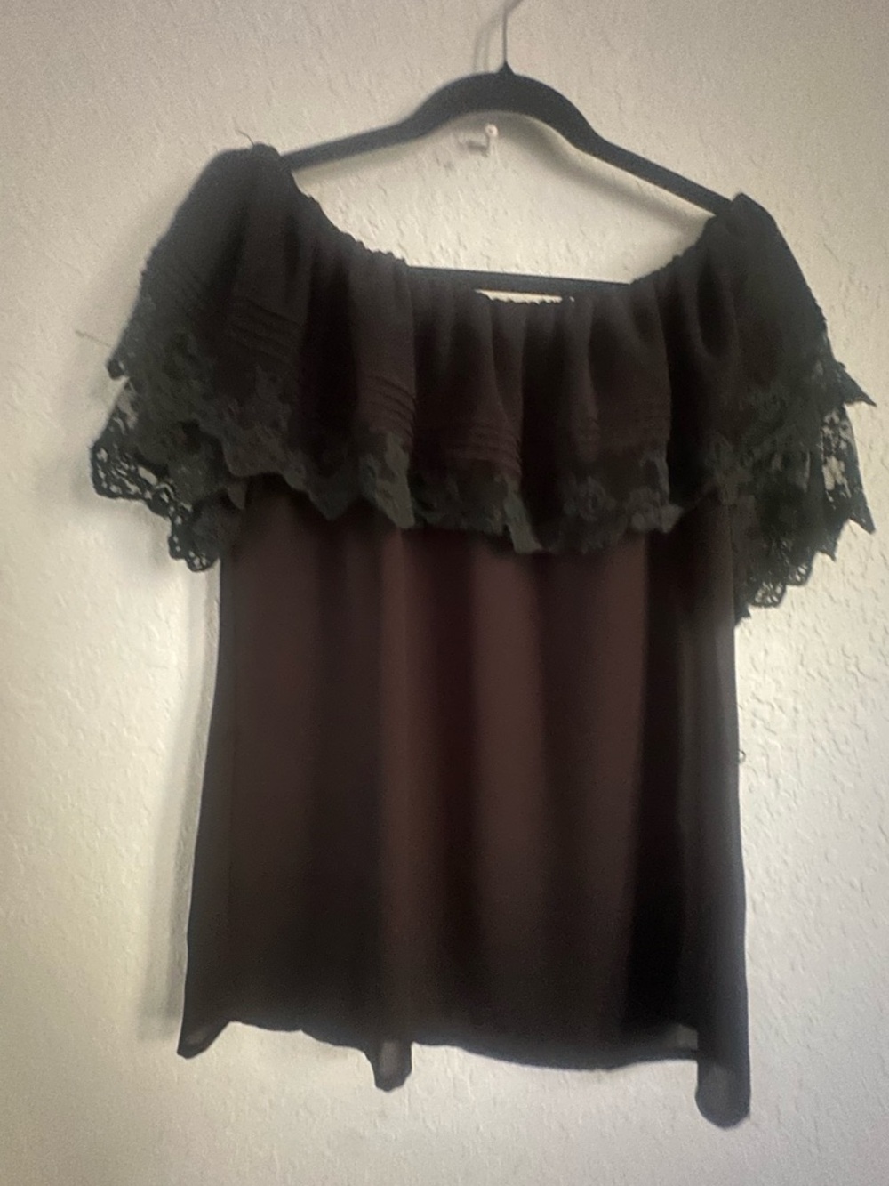 Love Stitch Black Off-Shoulder Lace Ruffle Top